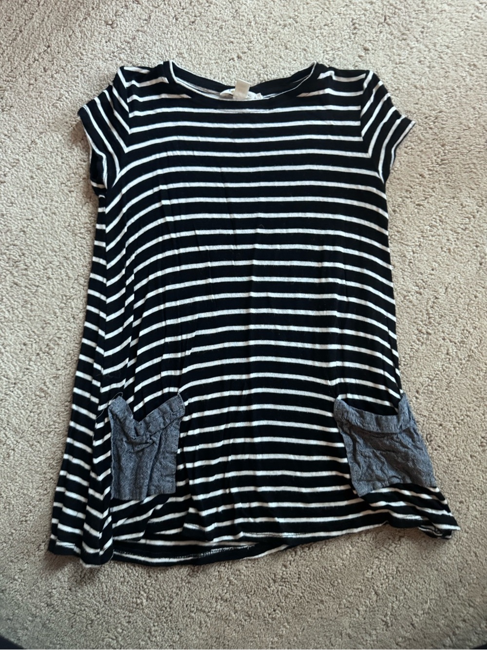 XOXO Black and White Striped Mini Dress with Gray Pockets
